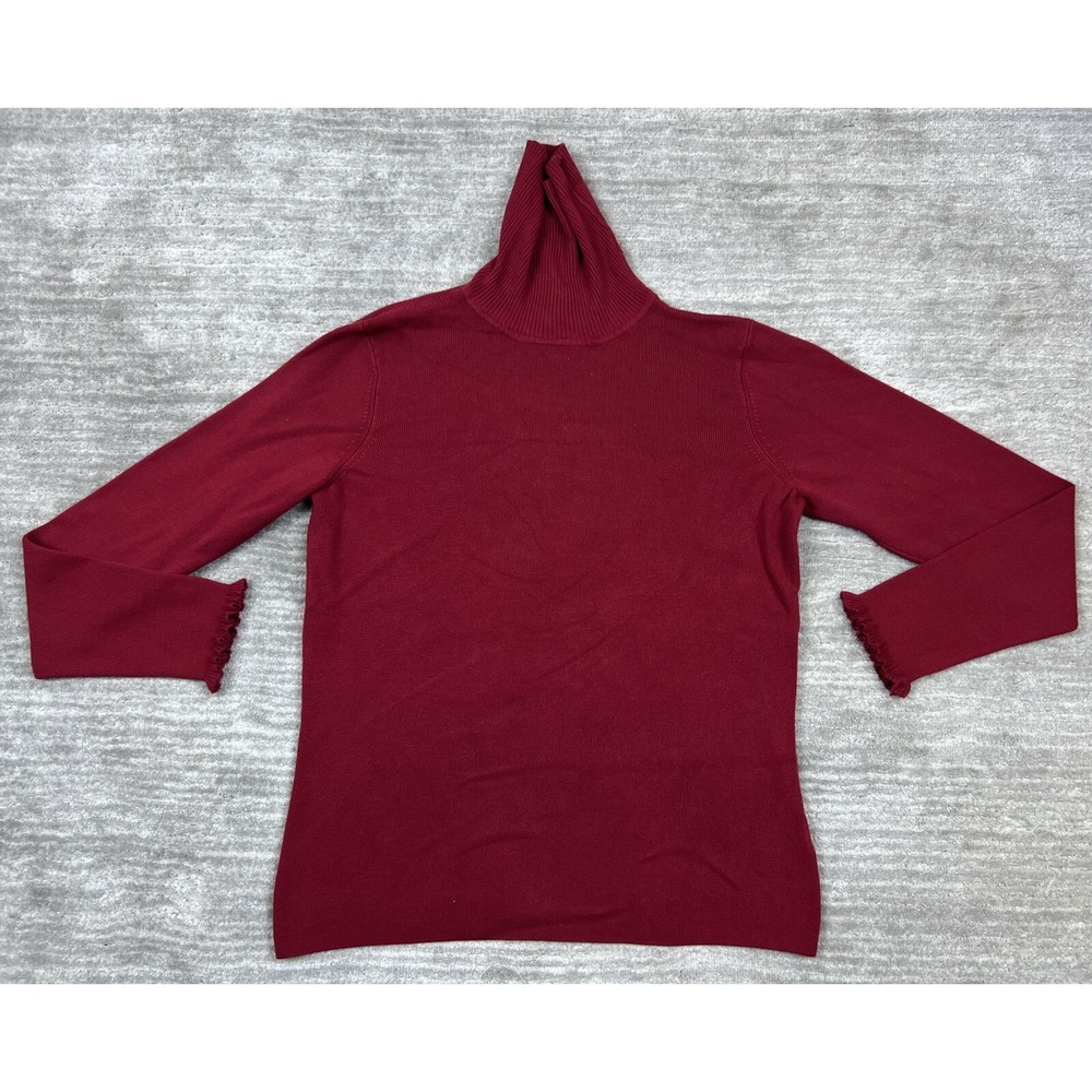 Investments Turtleneck Sweater‎ Womens L Burgundy Long Sleeve Ruffle Cuff Ribbed